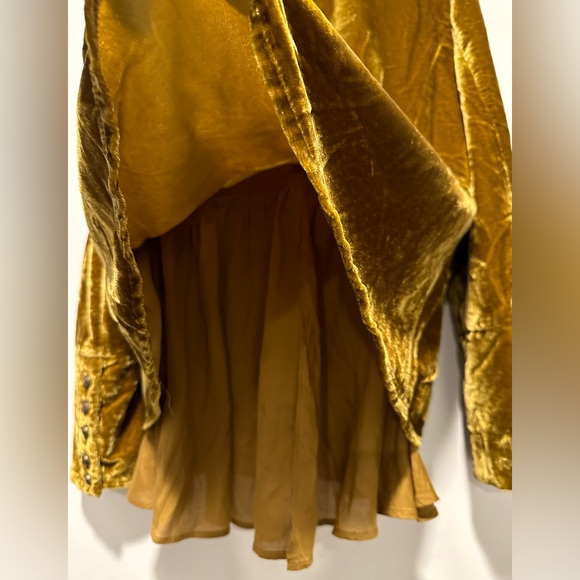 Free People Faye Jacket Military Velvet Long Sleeve Collar Jacket Gold ⚜️ - Picture 4 of 10